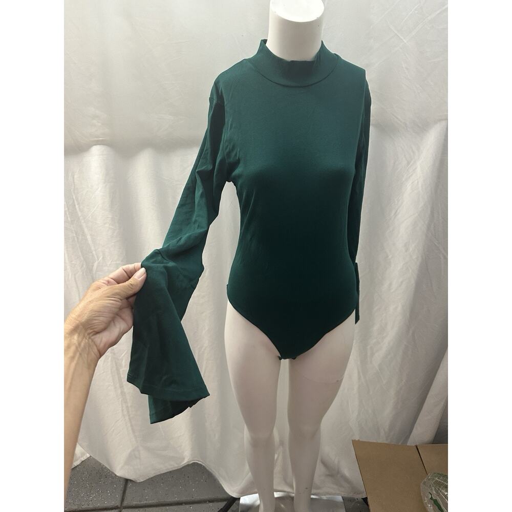 MANGOPOP Women's Mock Turtle Neck Long Baggie Sleeve Tops Bodysuit Jumpsuit
